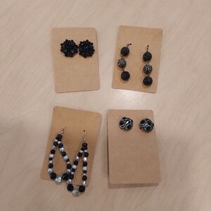 4 Pairs Fun And Elegant Black and White Beaded Earrings